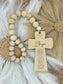 Personalized Wood Bead Hanging Cross: Baptism/Communion Gift
