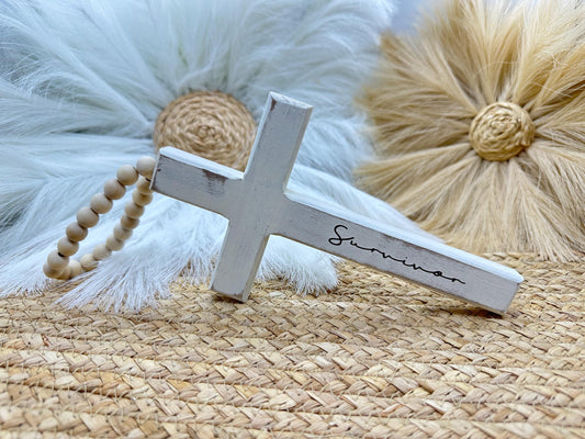 Rustic White Cross to honor strength and gratitude.