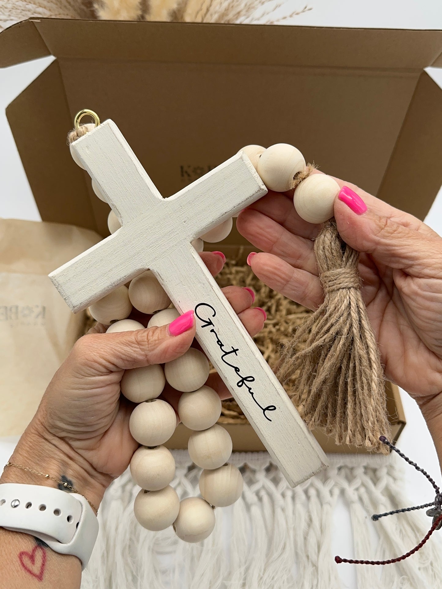 Grateful Heart Cross | Rustic White Inspirational Gift