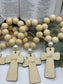 Wood Bead Rosary: Faith Prayer Beads with Wood Cross