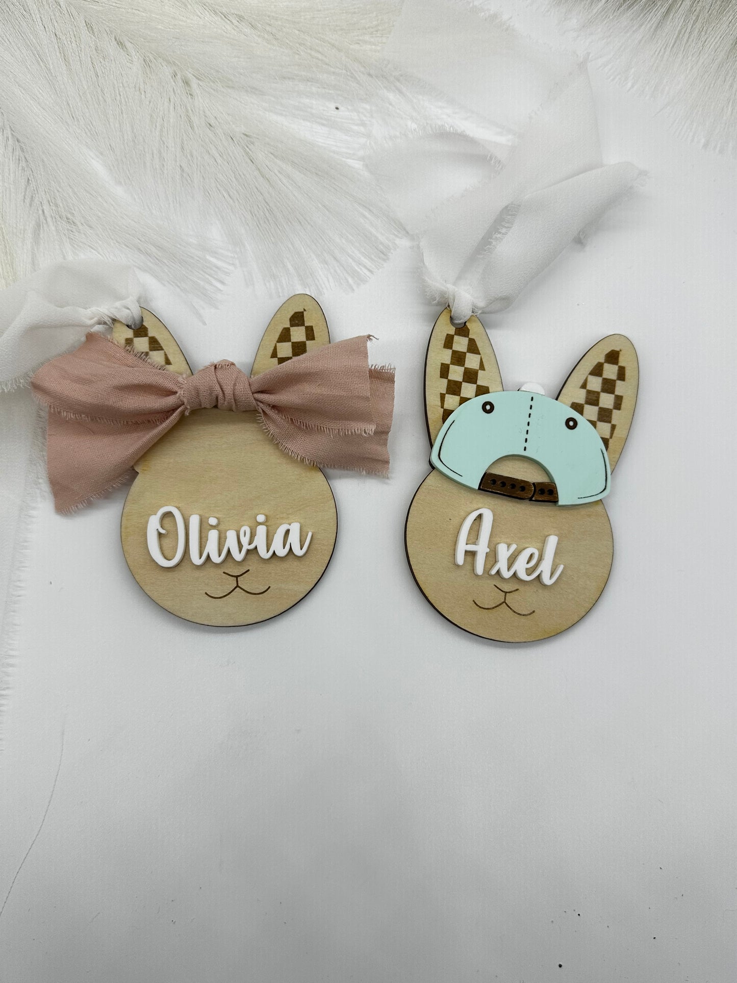 Personalized Easter Bunny Basket Tag with Name, Boy Bunny Tag with Baseball Cap, Custom Easter Basket Name Tag, Wooden Bunny Tag for Kids Easter Gift