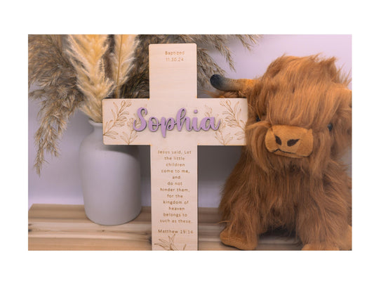 Personalized Olive Branch Wood Cross: Baptism, First Communion Gift
