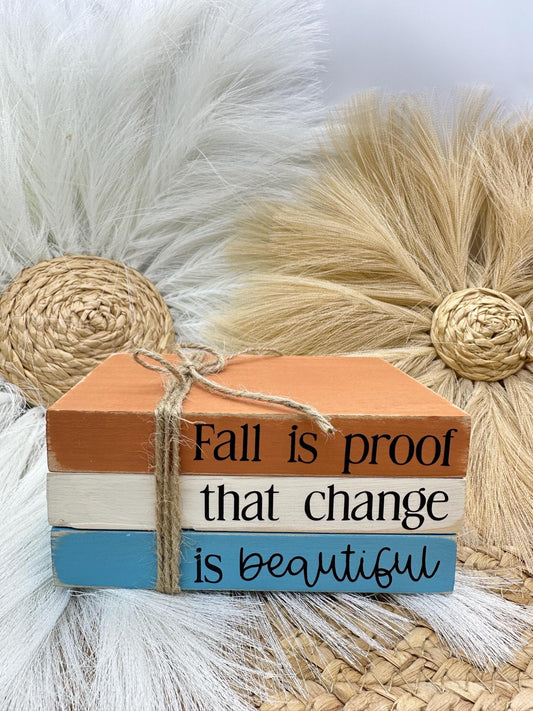 Fall Wood Book Stack: Rustic Autumn Home Decor