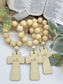 Wood Bead Rosary: Faith Prayer Beads with Wood Cross