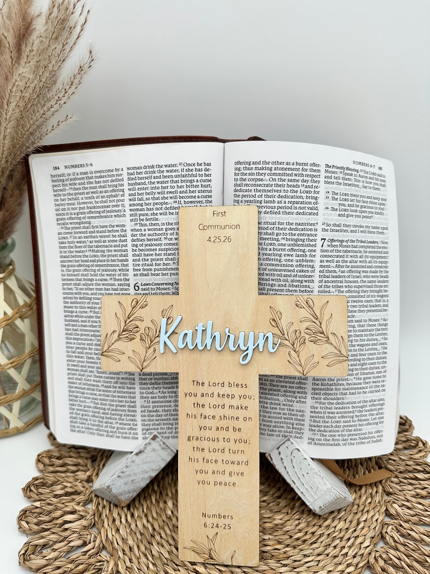 Personalized Olive Branch Cross Keepsake