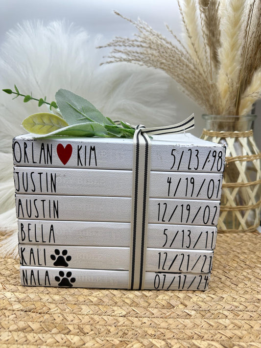 Personalized Family Bible Book Stack: Farmhouse Decor, Custom Names & Dates