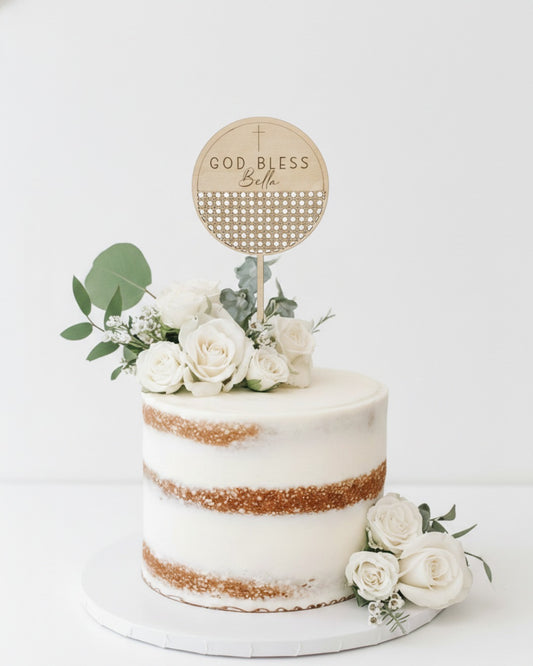 Personalized Round Rattan Cake Topper