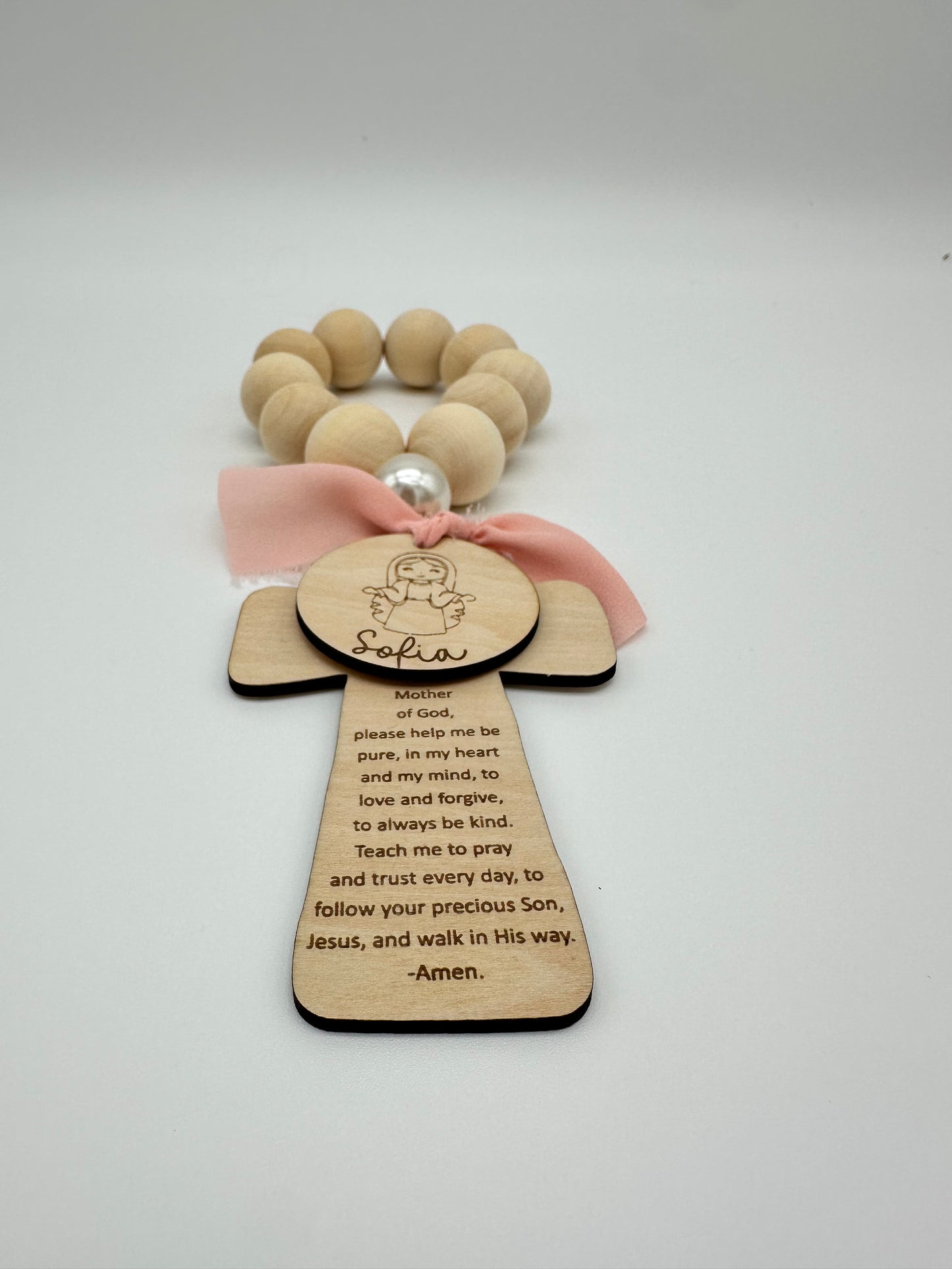Our Mother Mary Wood Bead Rosary