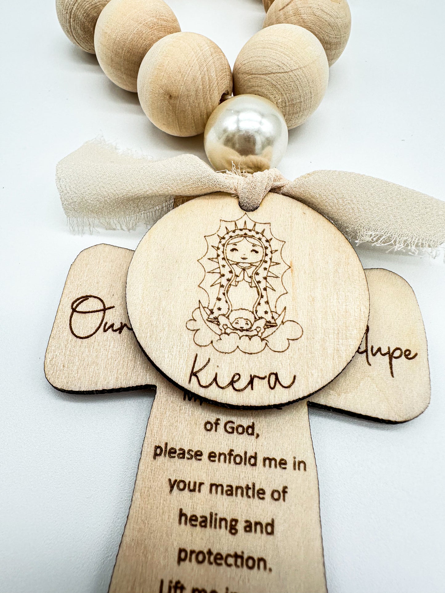 Our Mother Mary Wood Bead Rosary