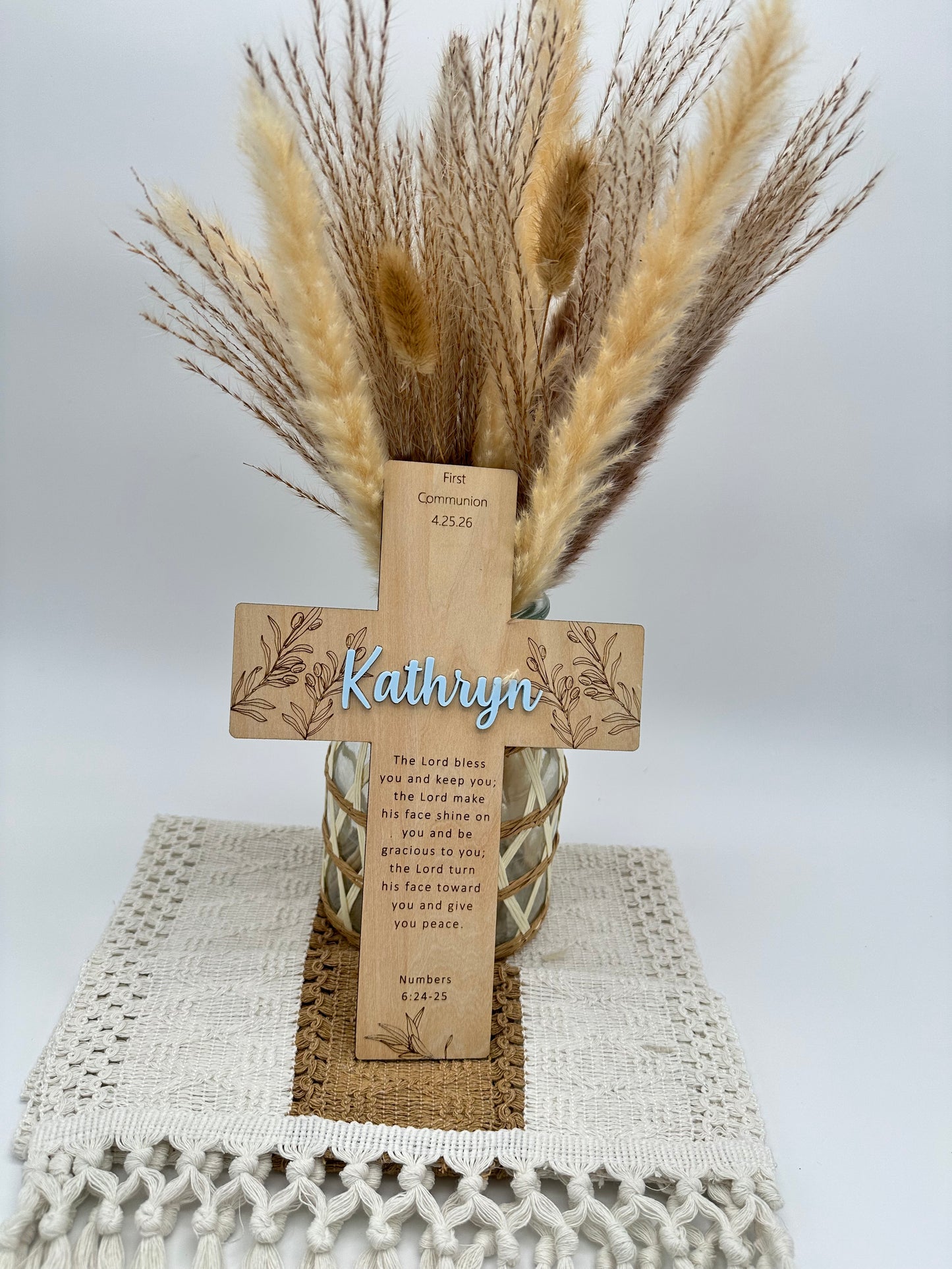 Personalized Olive Branch Cross Keepsake