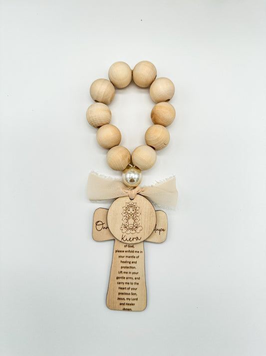 Our Mother Mary Wood Bead Rosary