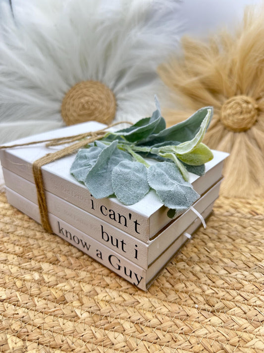 "I Can't But I Know a Guy" Farmhouse Bible Book Stack: Decorative Book Set with Greenery