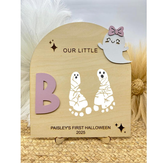 Personalized Halloween Footprint Art Sign: Baby's First Halloween Keepsake