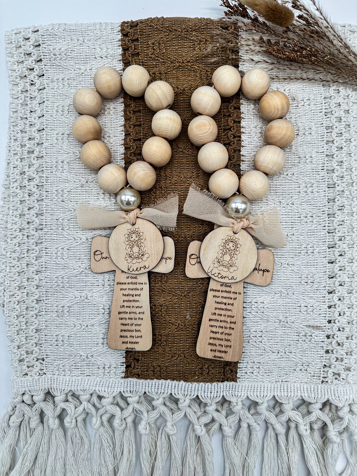 Our Mother Mary Wood Bead Rosary