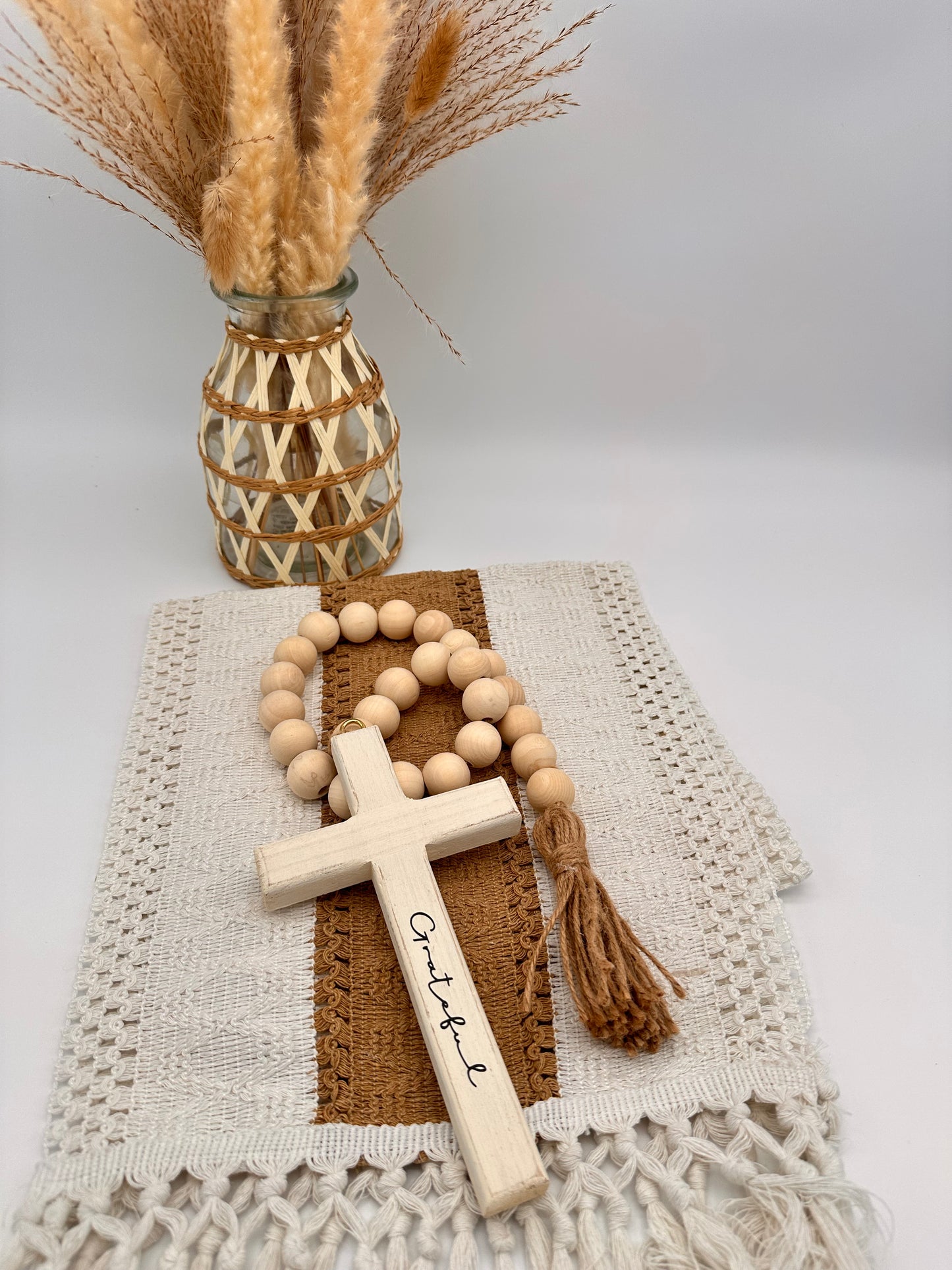Grateful Heart Cross | Rustic White Inspirational Gift