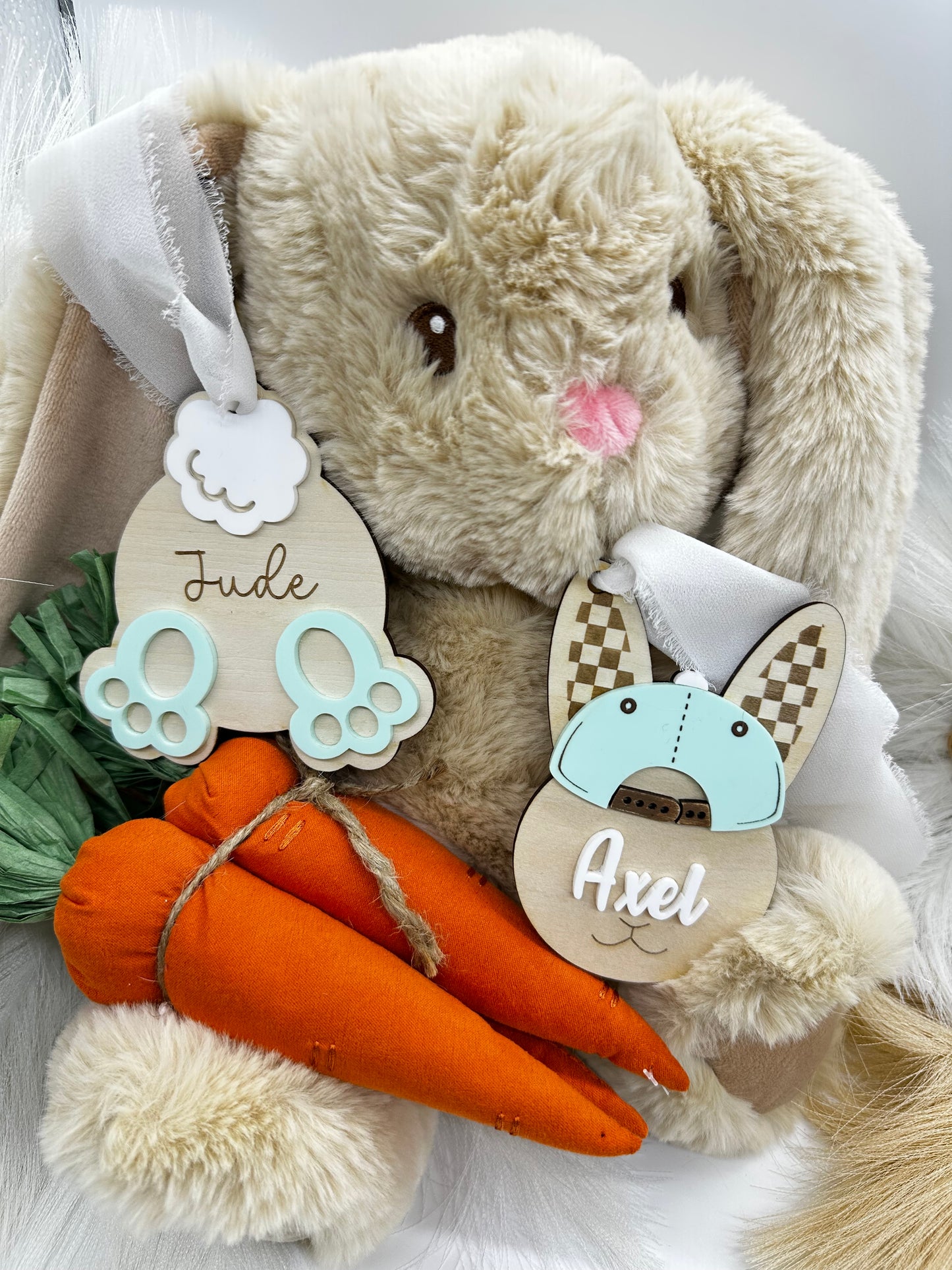 Personalized Easter Bunny Basket Tag with Name, Boy Bunny Tag with Baseball Cap, Custom Easter Basket Name Tag, Wooden Bunny Tag for Kids Easter Gift