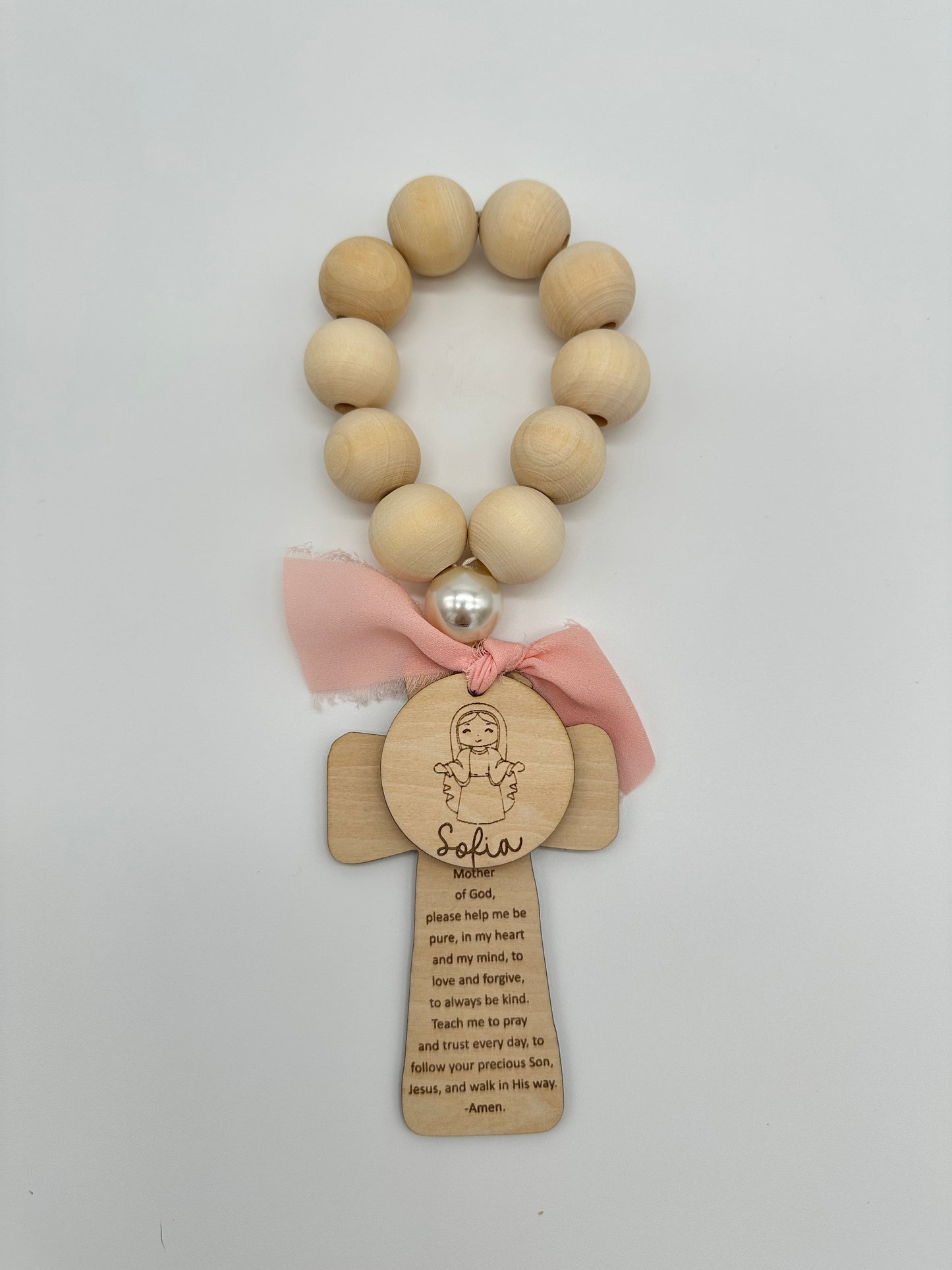Our Mother Mary Wood Bead Rosary