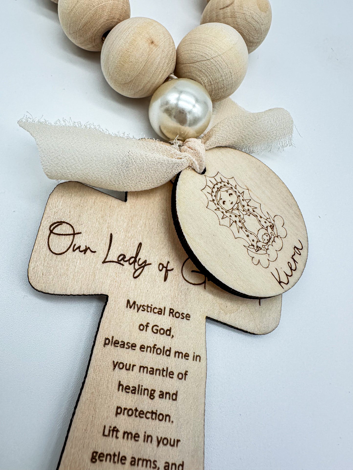 Our Mother Mary Wood Bead Rosary