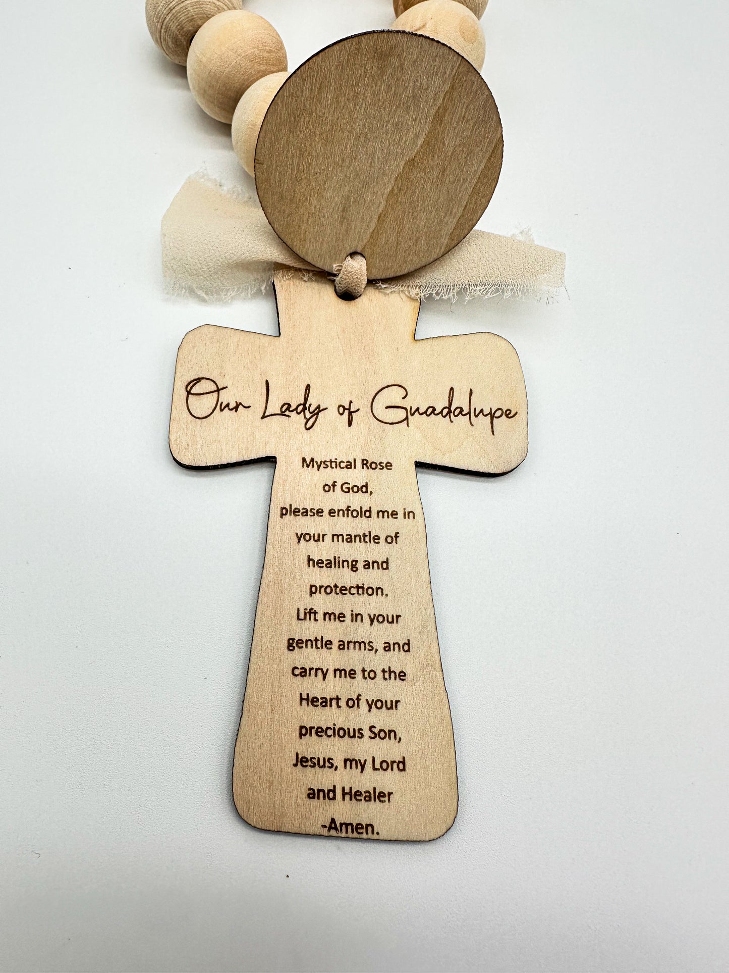 Our Mother Mary Wood Bead Rosary