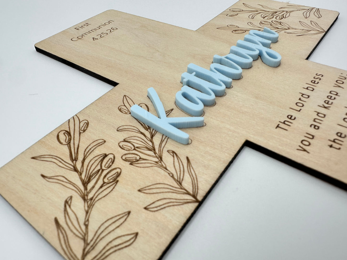 Personalized Olive Branch Cross Keepsake
