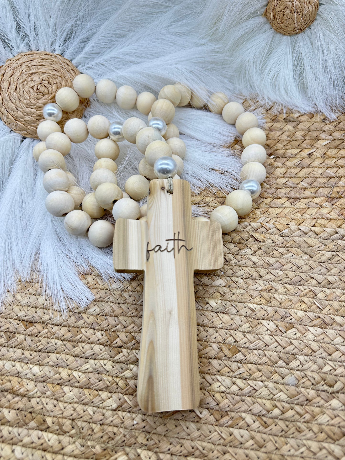 Full Wood & Pearl Rosary