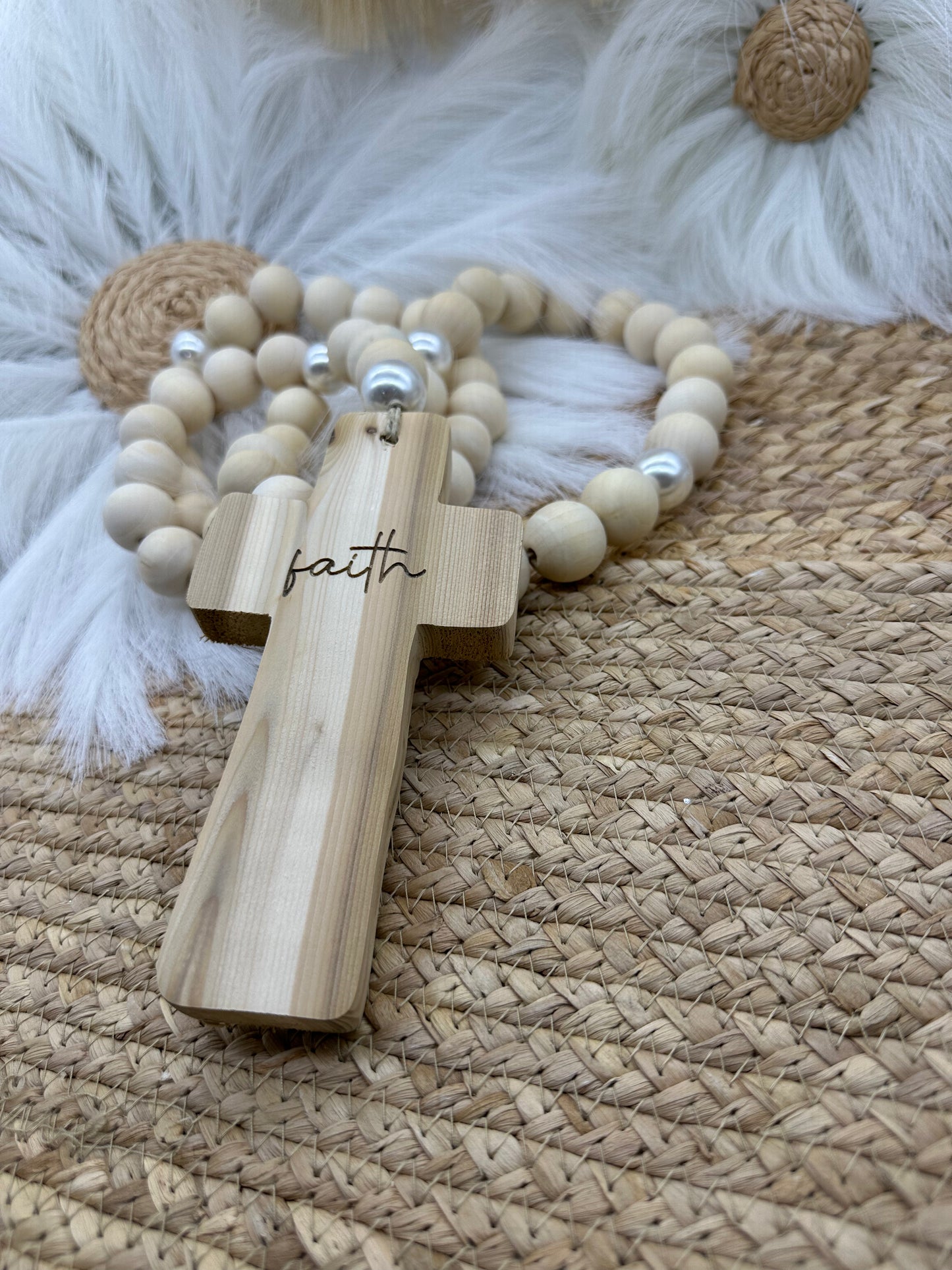 Full Wood & Pearl Rosary