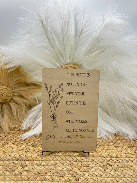 Christian Wood Engraved Wildflower Sign – Revelation 21:5