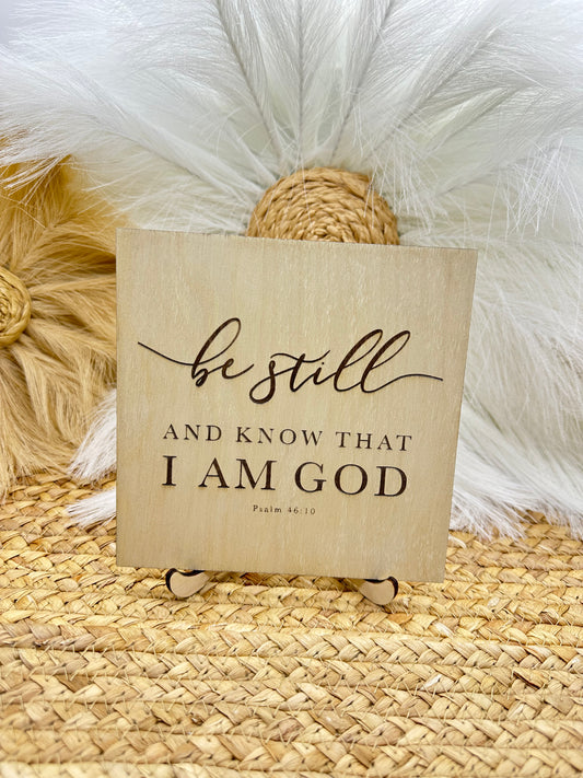 Christian Wood Sign – Be Still and Know That I Am God | Psalm 46:10 Scripture Sign | Faith Home Décor