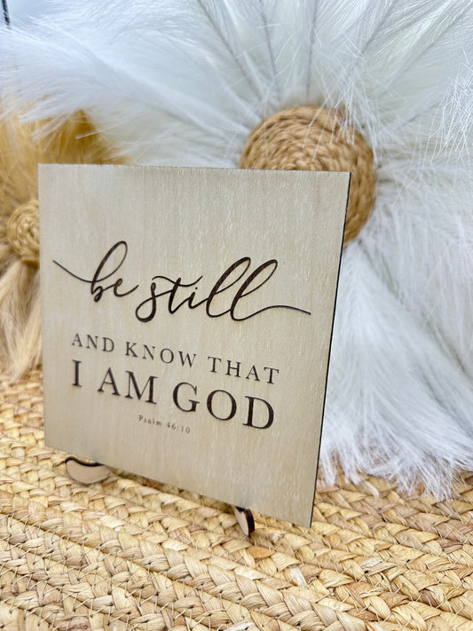 Christian Wood Sign – Be Still and Know That I Am God | Psalm 46:10 Scripture Sign | Faith Home Décor