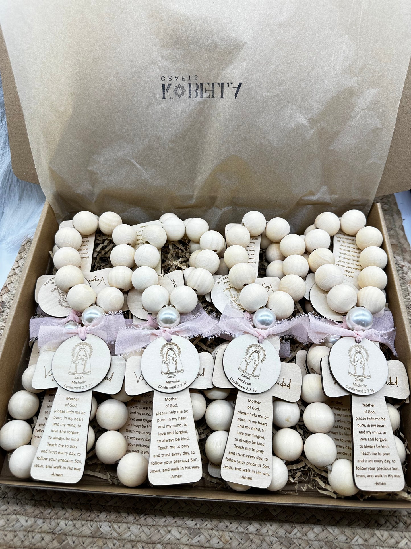 Our Mother Mary Wood Bead Rosary