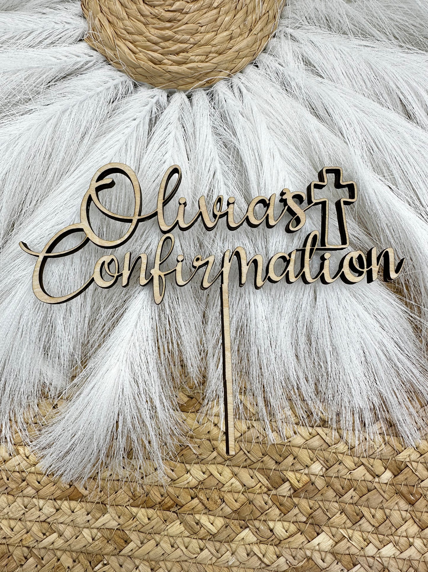 Personalized Name Wood Cake Topper | Baptism, First Holy Communion & Confirmation Cake Decor