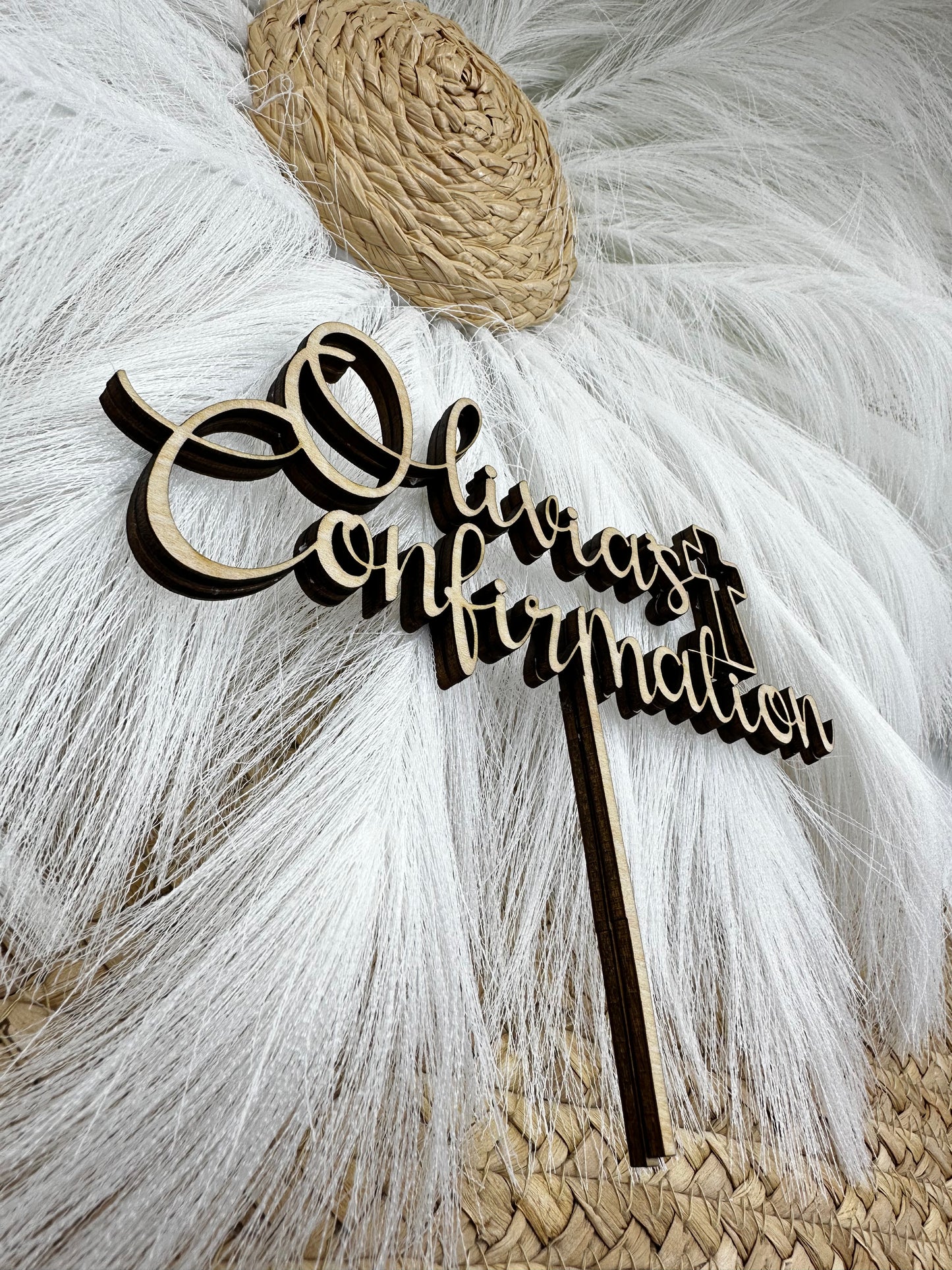 Personalized Name Wood Cake Topper | Baptism, First Holy Communion & Confirmation Cake Decor