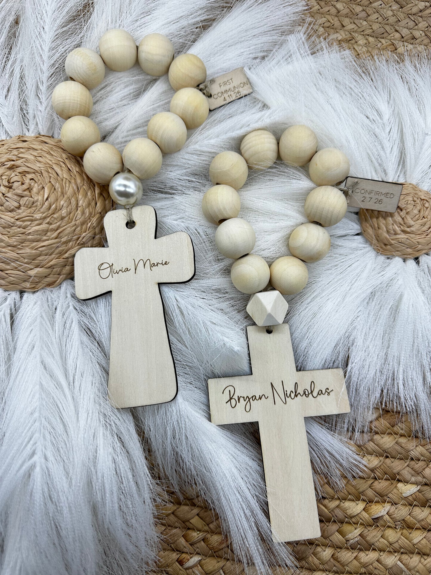 Personalized Wood Bead Decade Rosary | Catholic Prayer Beads, Baptism, First Communion & Confirmation Keepsake