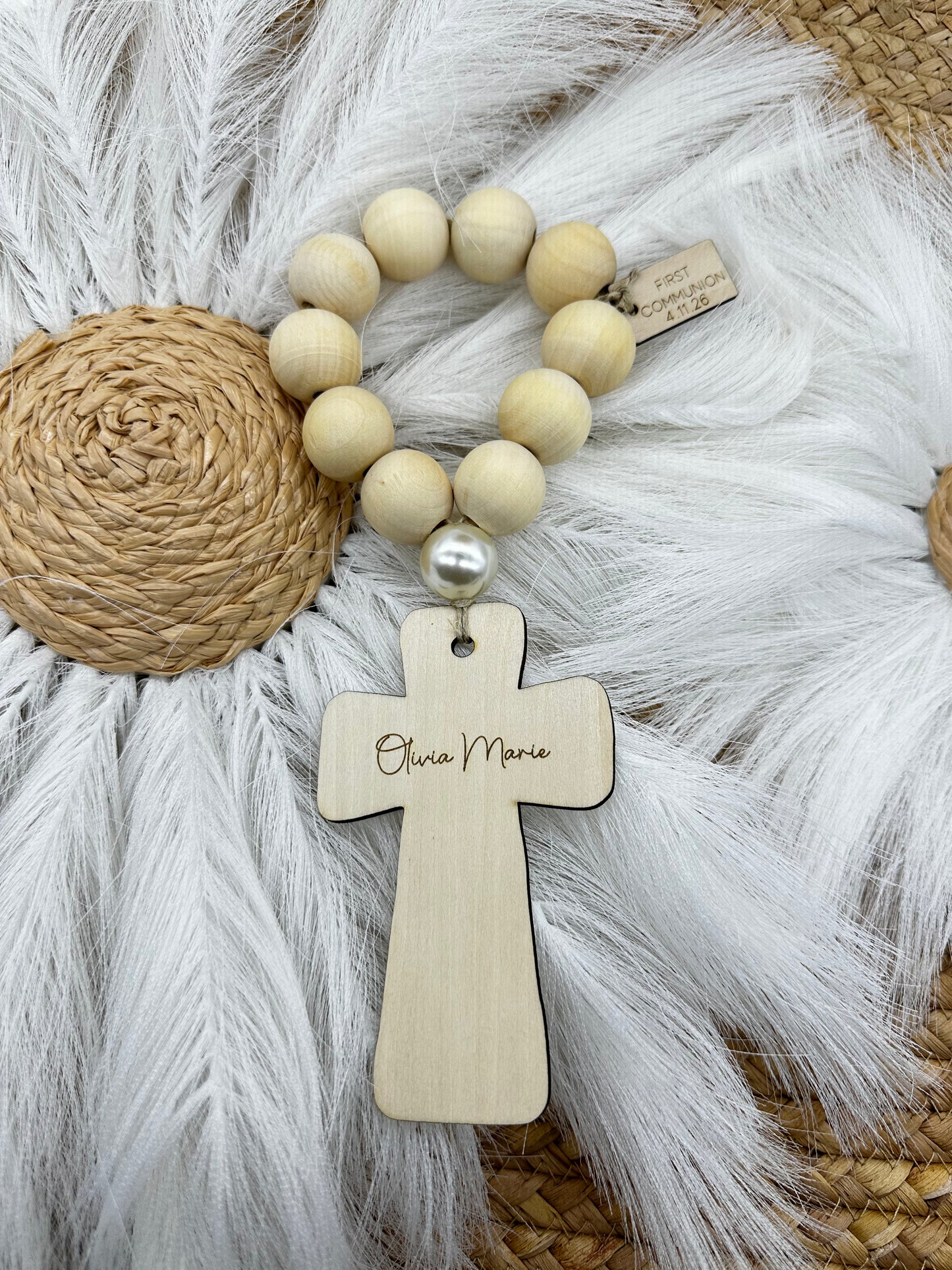 Personalized Wood Bead Rosary