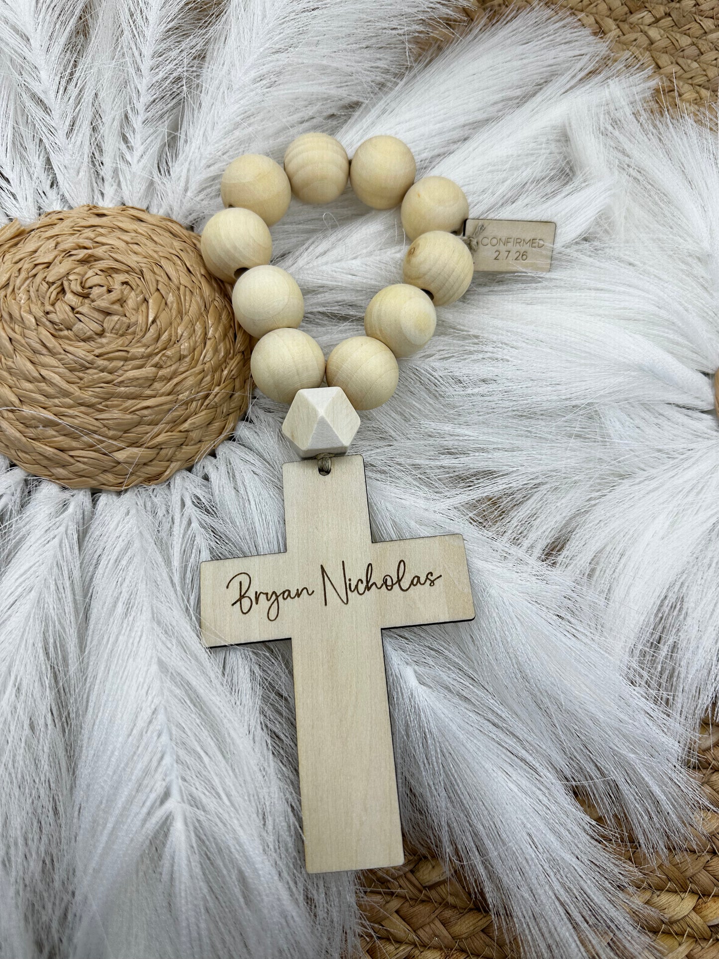 Personalized Wood Bead Decade Rosary | Catholic Prayer Beads, Baptism, First Communion & Confirmation Keepsake