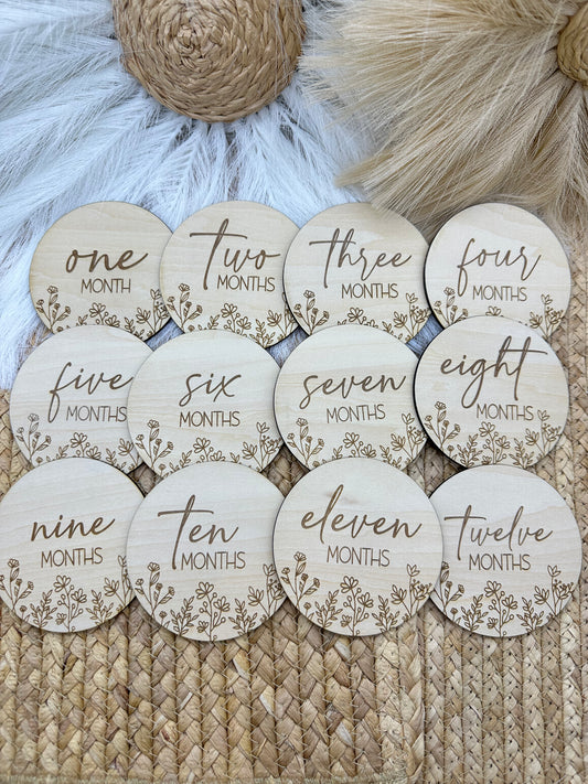 Baby Monthly Milestone Wood Signs | Personalized Name Sign, Hello World & Monthly Photo Props