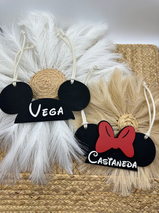 Personalized Mickey Minnie Stroller Sign | Custom Last Name Wood Disney Sign | Baby Stroller Tag | Family Disney Trip Decor Gift
