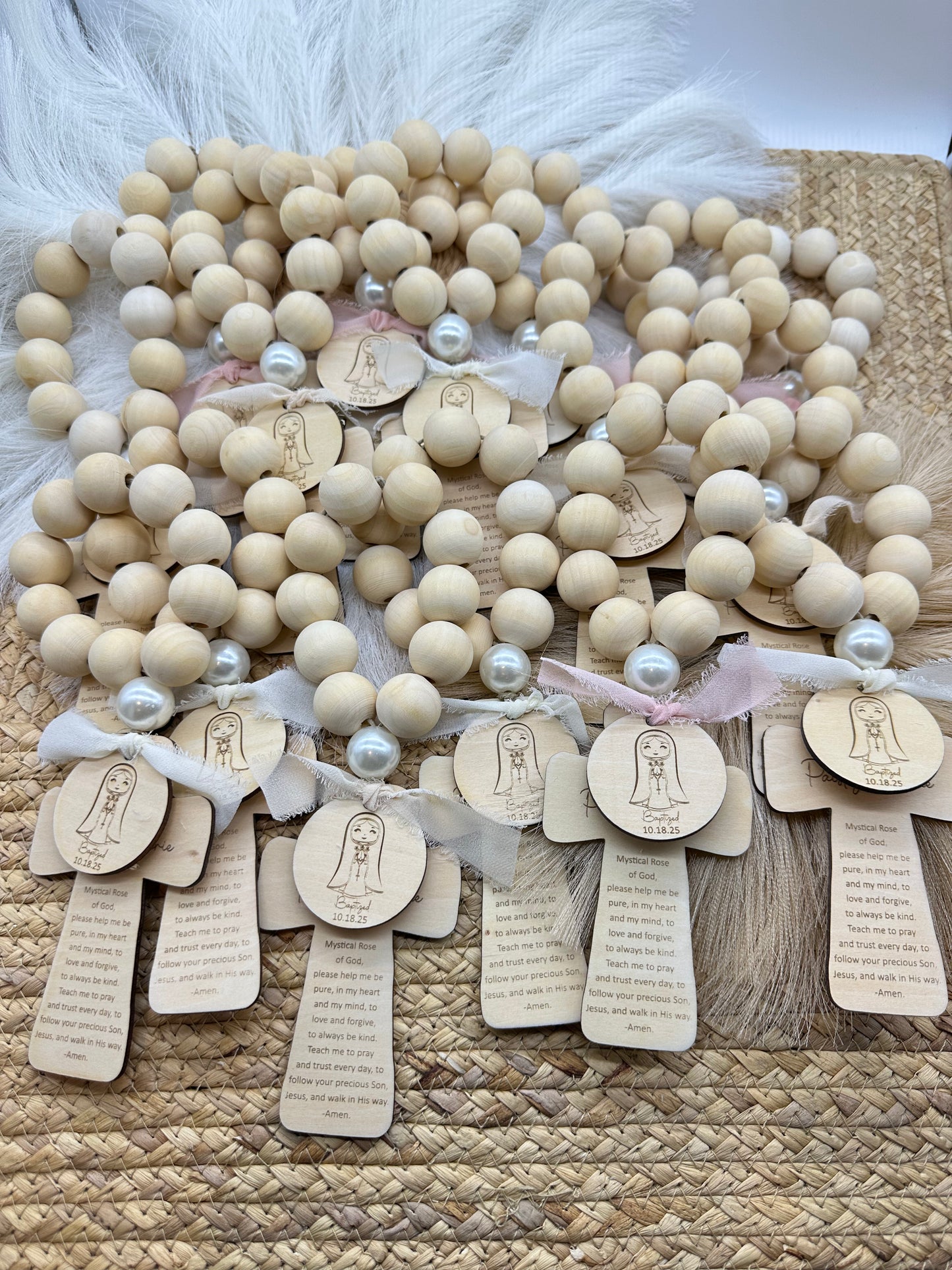 Our Mother Mary Wood Bead Decade Rosary: Catholic Prayer Beads | Baptism Gift