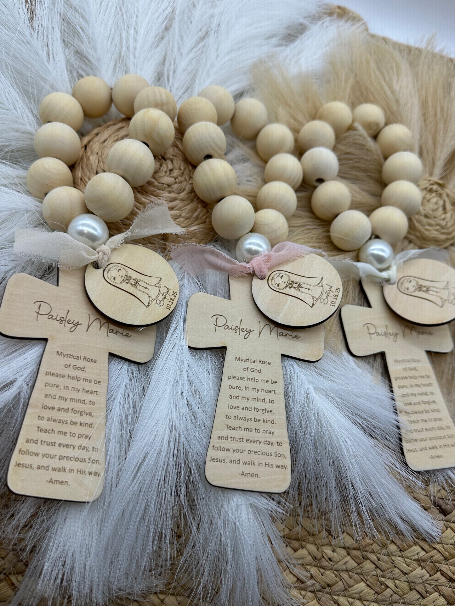 Our Mother Mary Wood Bead Decade Rosary: Catholic Prayer Beads | Baptism Gift