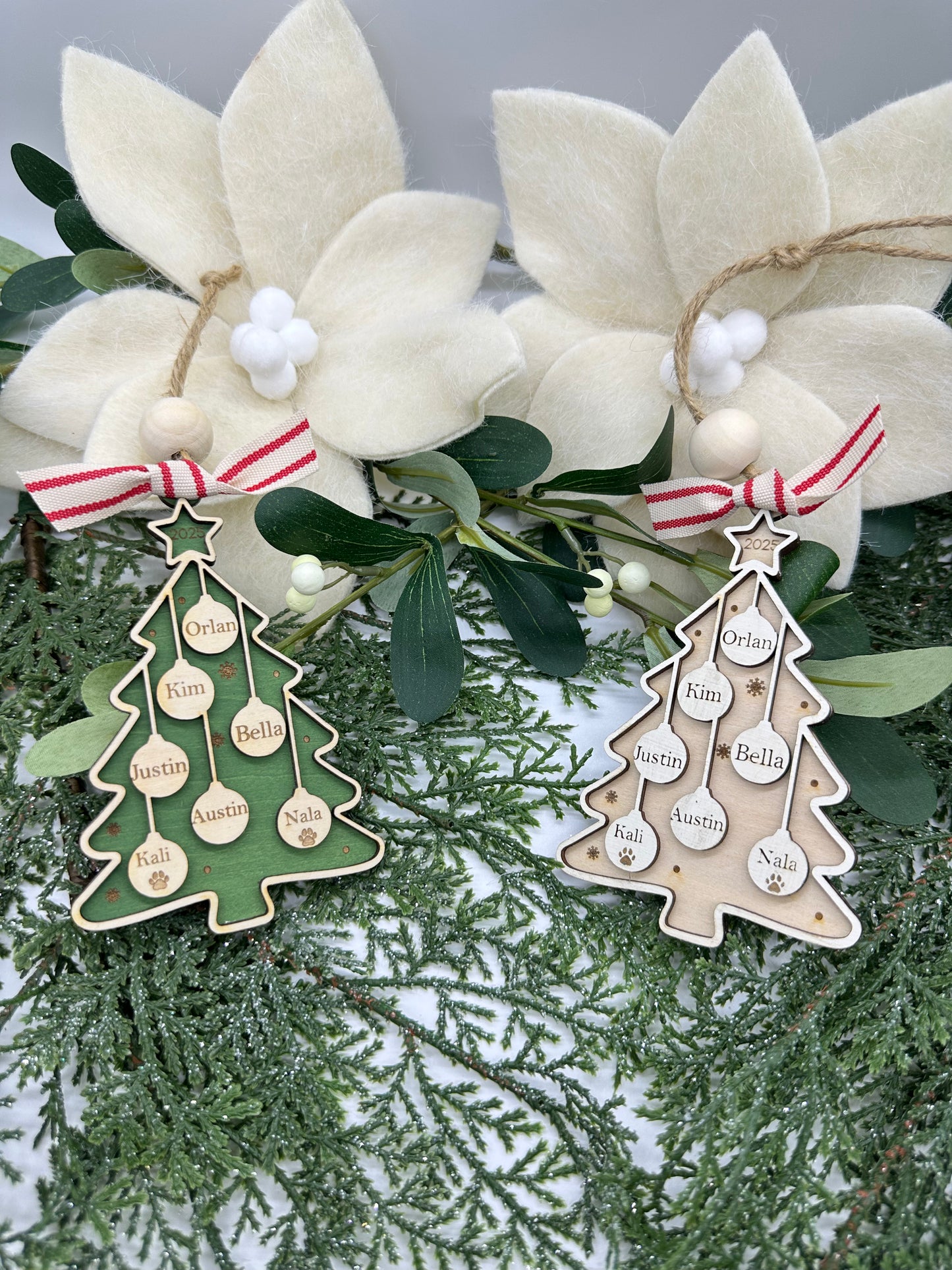 Personalized Rustic Wood Christmas Tree Ornament | Custom Family Name Holiday Decoration | Handmade Wooden Xmas Keepsake