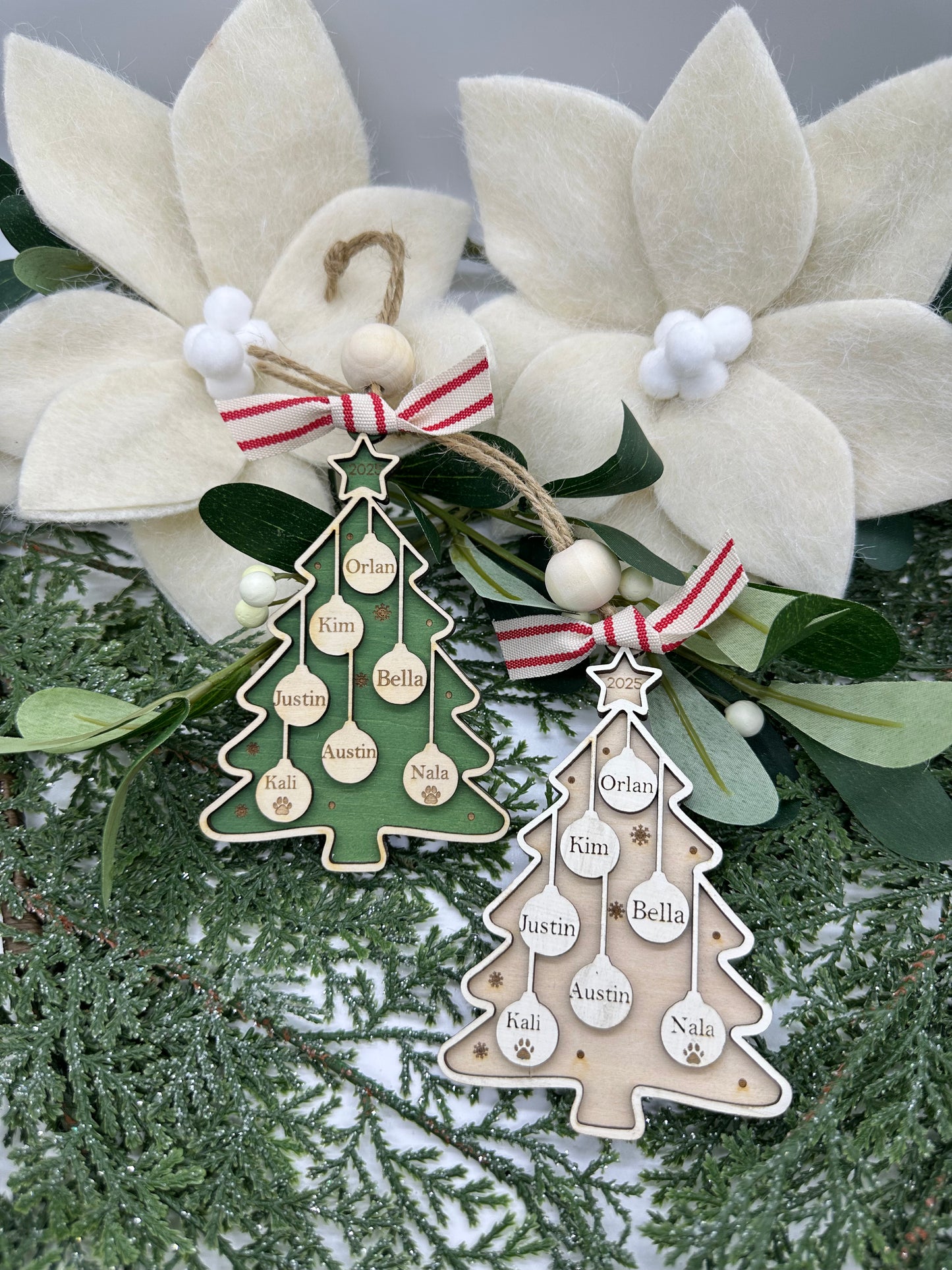 Personalized Rustic Wood Christmas Tree Ornament | Custom Family Name Holiday Decoration | Handmade Wooden Xmas Keepsake