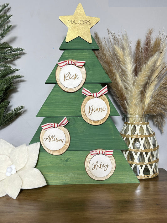 Wood Plank Tabletop Christmas Tree with Ornaments
