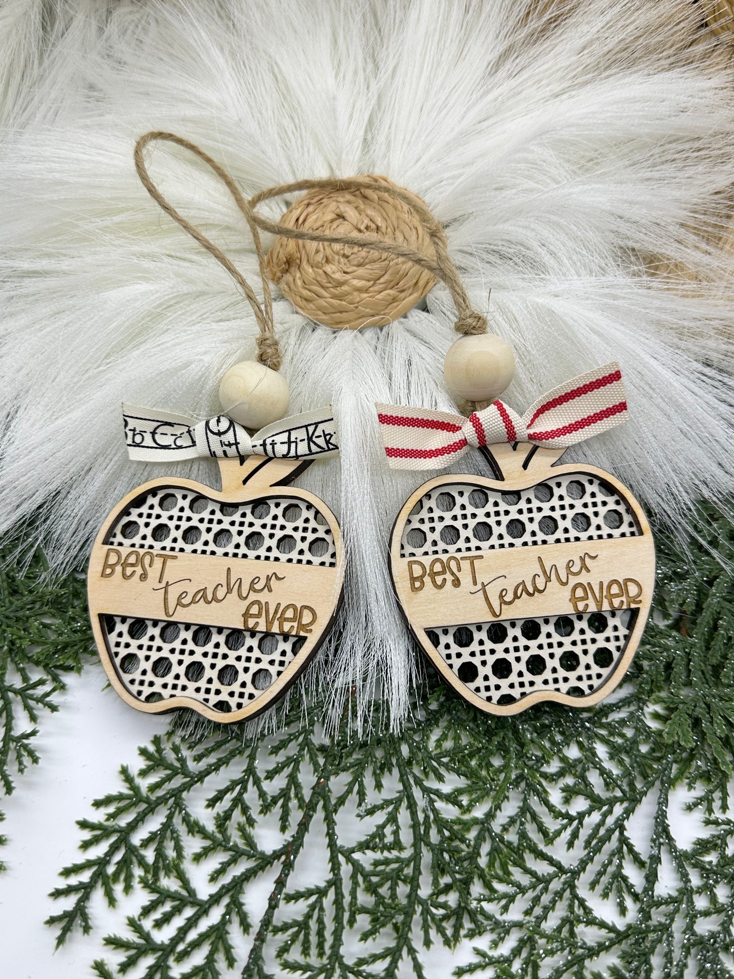 Rattan Apple Teacher Ornament