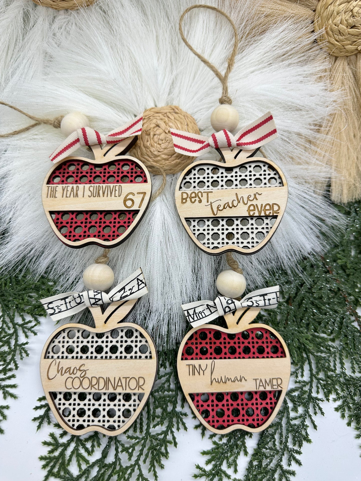 Rattan Apple Teacher Ornament