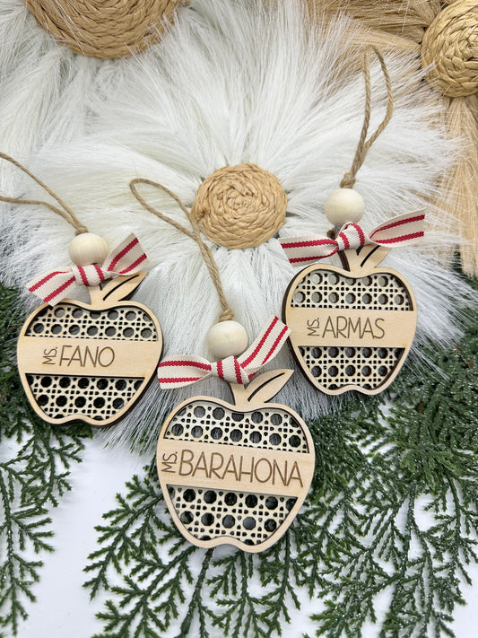 Rattan Apple Teacher Ornament | Personalized Teacher Christmas Gift | Custom Classroom Appreciation Keepsake