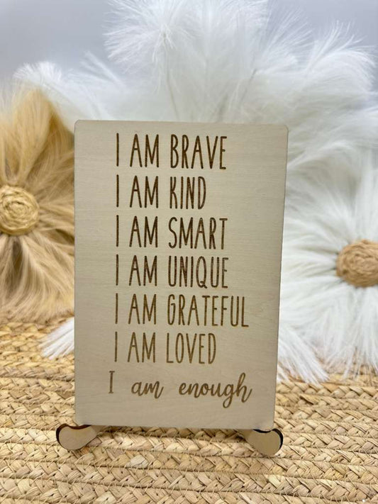 I Am Enough Wood Sign | Inspirational Affirmation Decor, Motivational Desk Sign, Self-Love Quote Engraved Sign