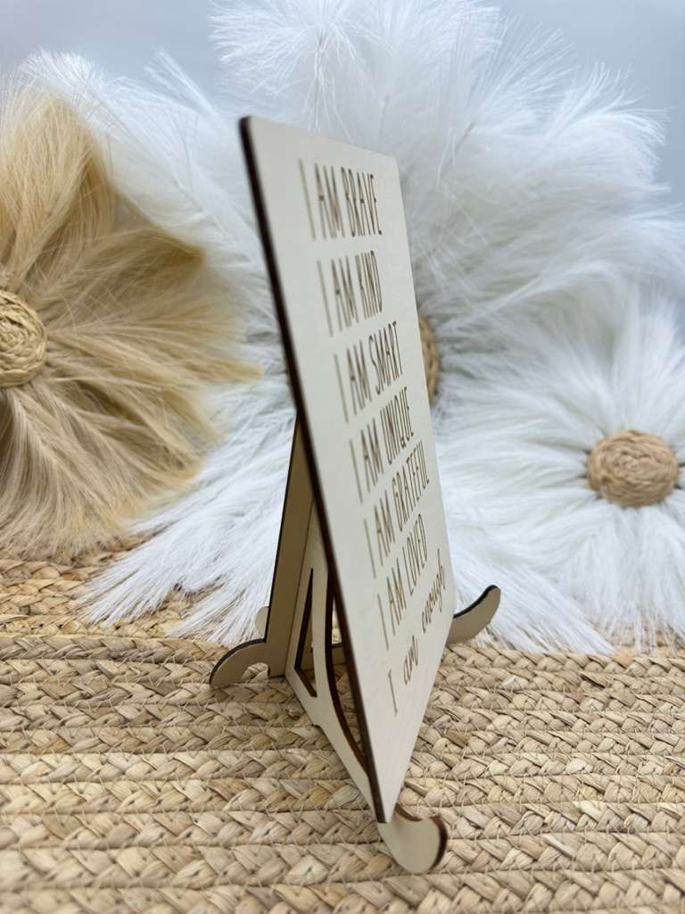 I Am Enough Wood Sign | Inspirational Affirmation Decor, Motivational Desk Sign, Self-Love Quote Engraved Sign