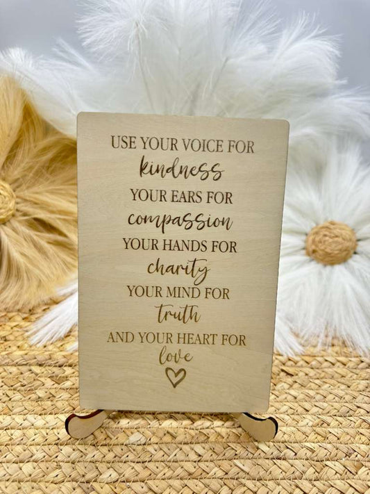 Use Your Heart for Love Wood Sign | Inspirational Quote Decor, Compassion Message Engraved Sign, Encouraging Home Décor