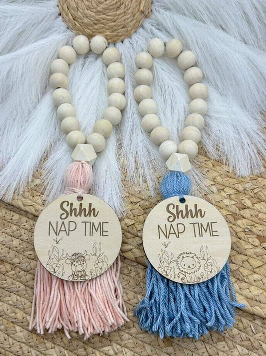 Shhh Nap Time Nursery Door Knob Hanger | Personalized Baby Room Door Sign, Custom Tassel Nursery Decor, Baby Shower Gift