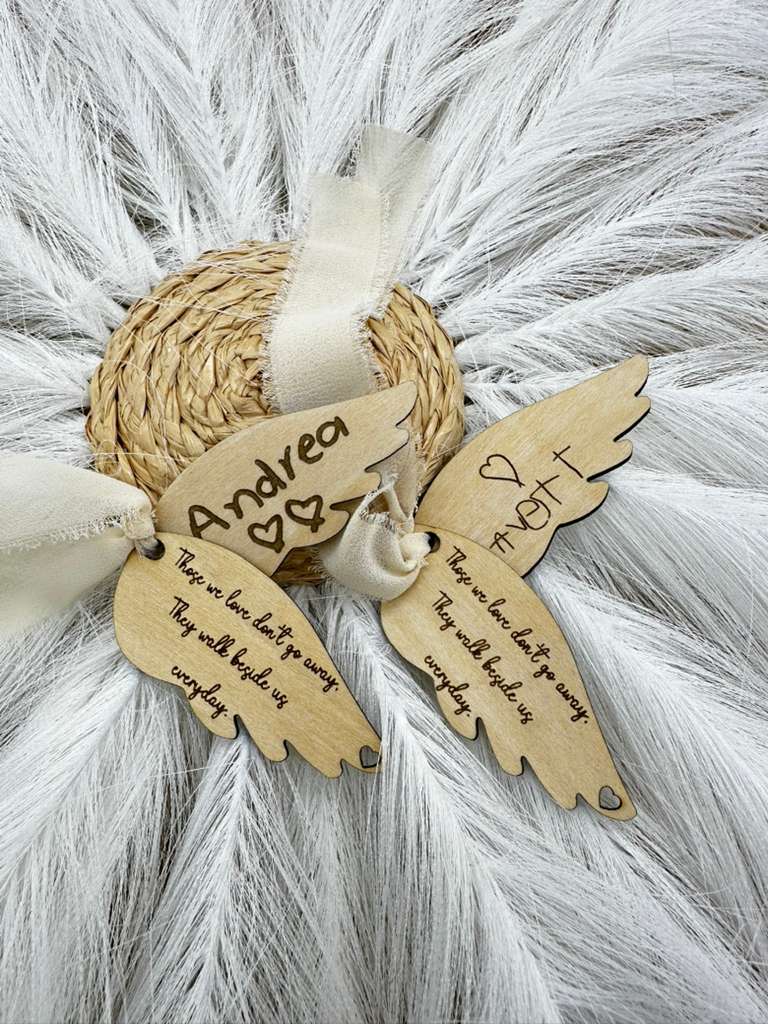 Personalized Memorial Angel Wing Charm | Engraved Sympathy Keepsake | Remembrance Ornament, In Loving Memory Gift, Name or Signature Engraving